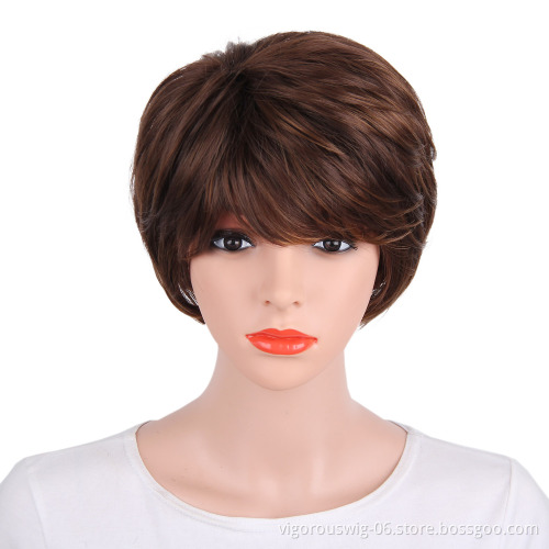 Vigorous Short Pixie Cut Hair Synthetic Wigs for Women Heat Resistant Hairpieces Daily Fashion Wigs for European American Women